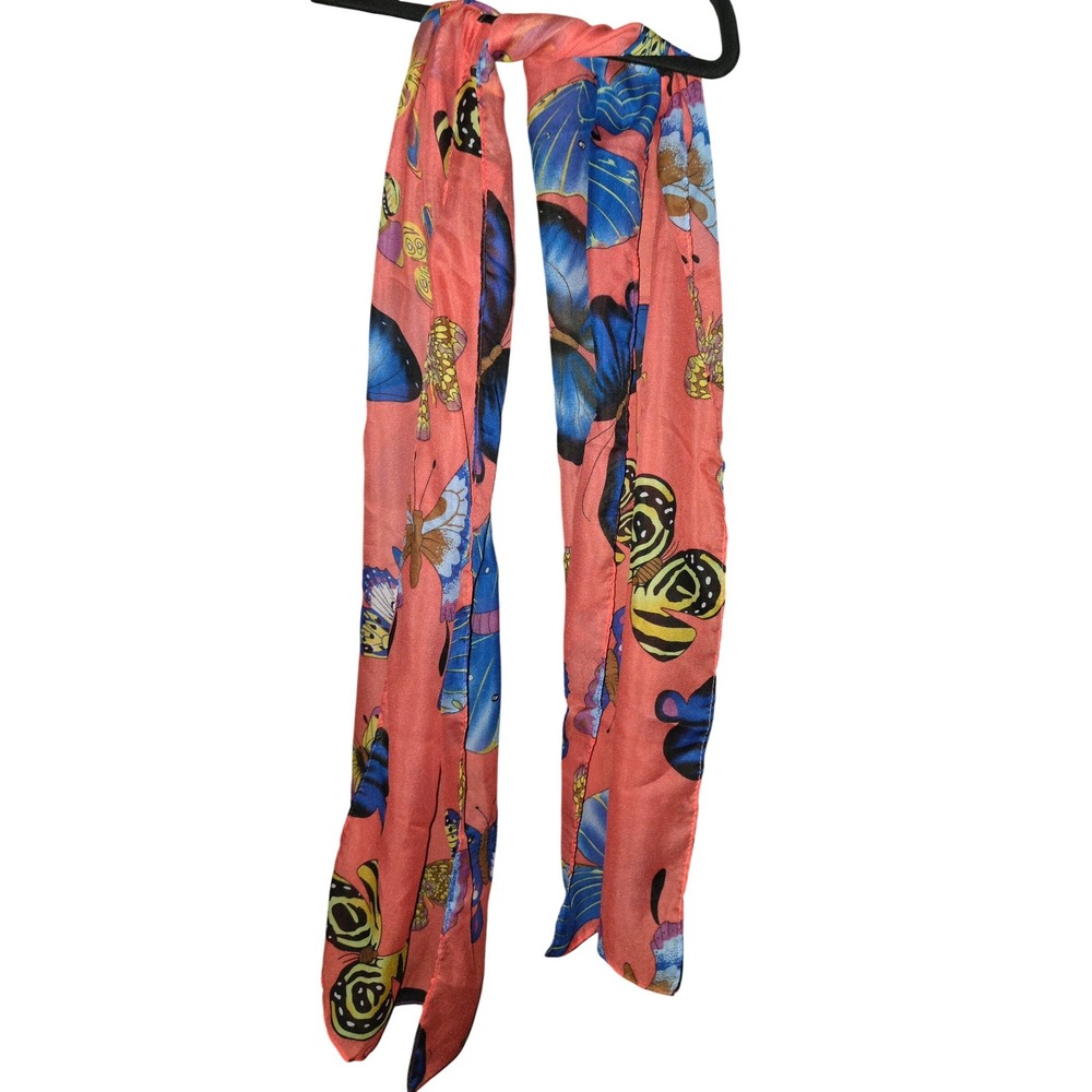Silk Pink Butterfly Print Scarf Womens Unbranded Headcover Beautiful Summer Look